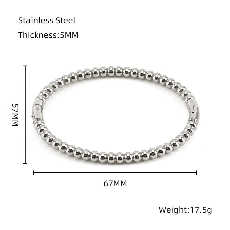 Fashion Bamboo Titanium Steel Bracelet with Three Beads - Image 10