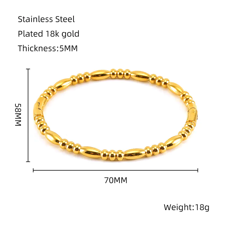 Fashion Bamboo Titanium Steel Bracelet with Three Beads - Image 11