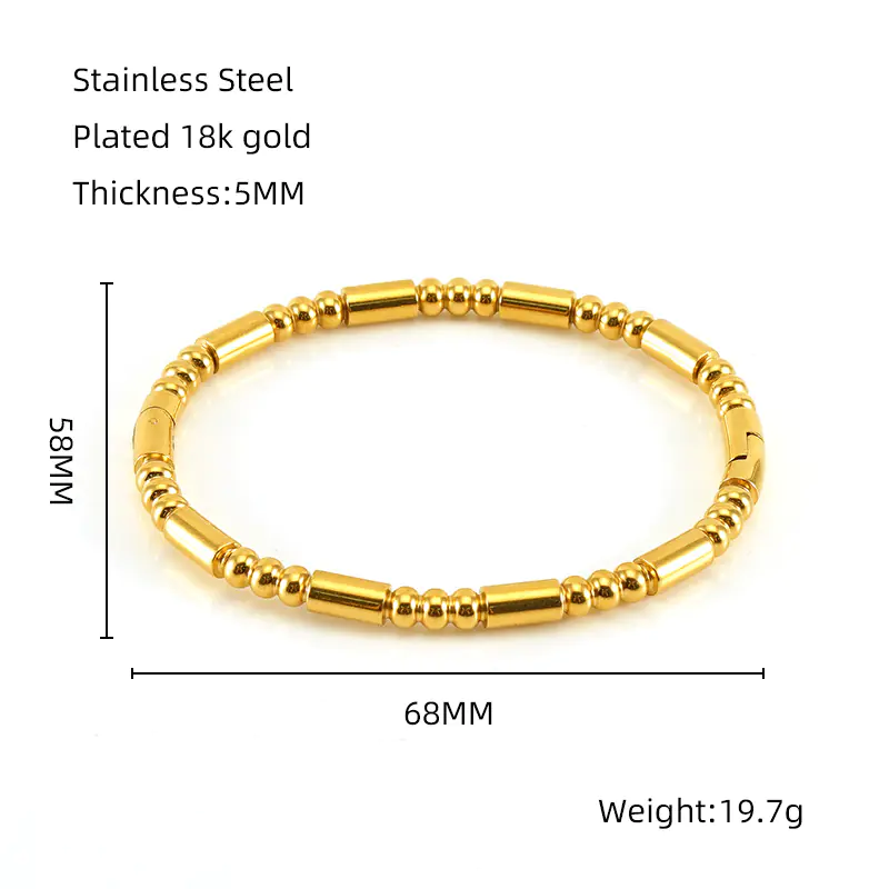 Fashion Bamboo Titanium Steel Bracelet with Three Beads - Image 14