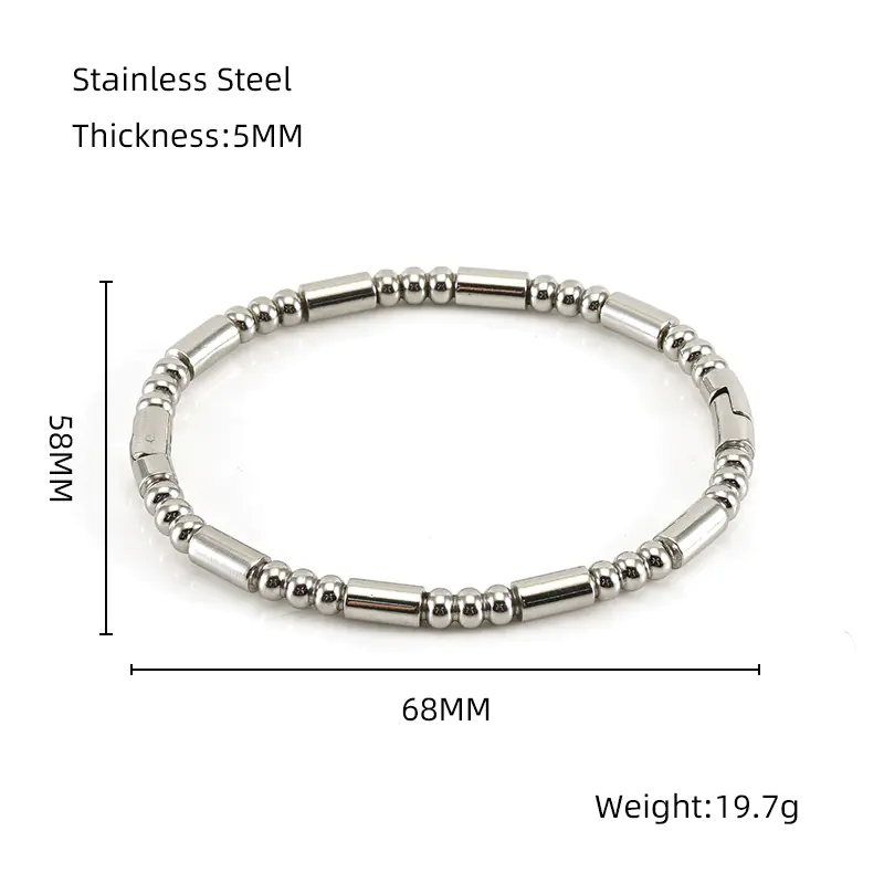 Fashion Bamboo Titanium Steel Bracelet with Three Beads - Image 16