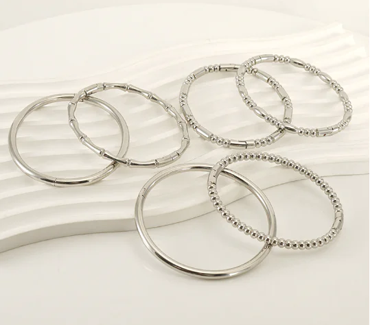 Fashion Bamboo Titanium Steel Bracelet with Three Beads - Image 2