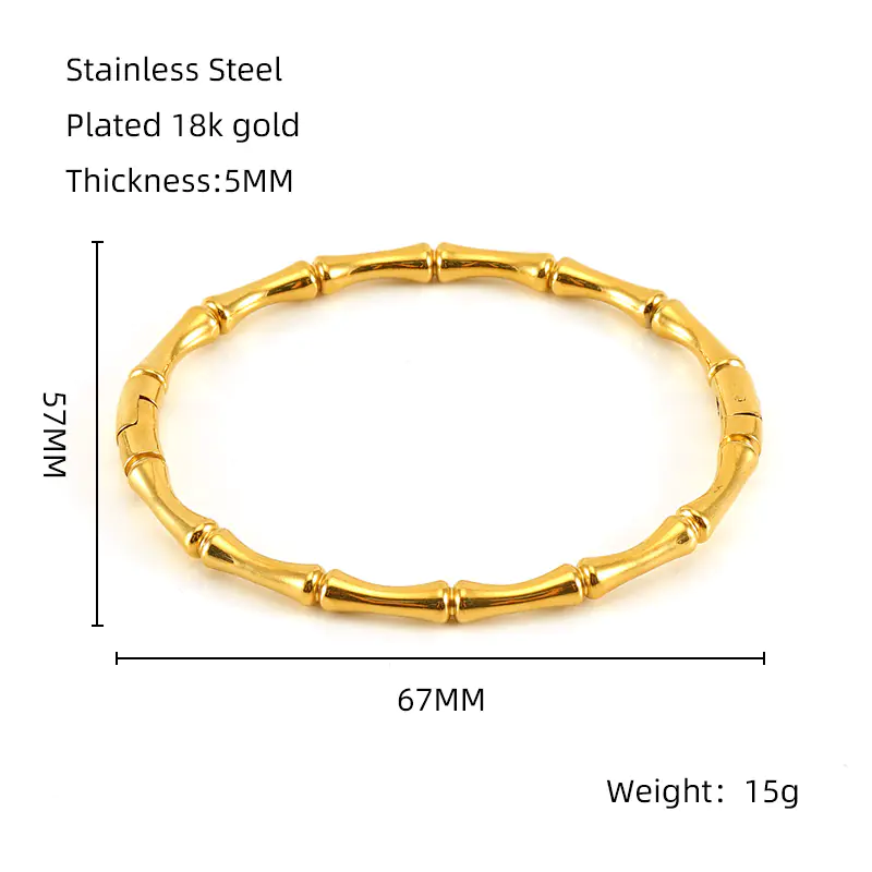 Fashion Bamboo Titanium Steel Bracelet with Three Beads - Image 3