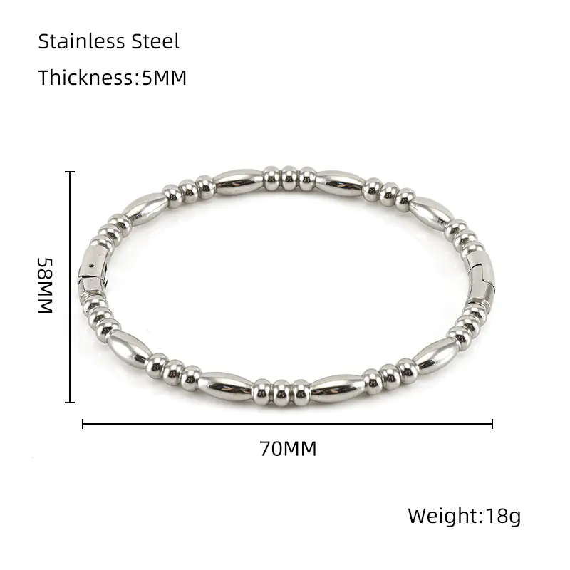 Fashion Bamboo Titanium Steel Bracelet with Three Beads - Image 4