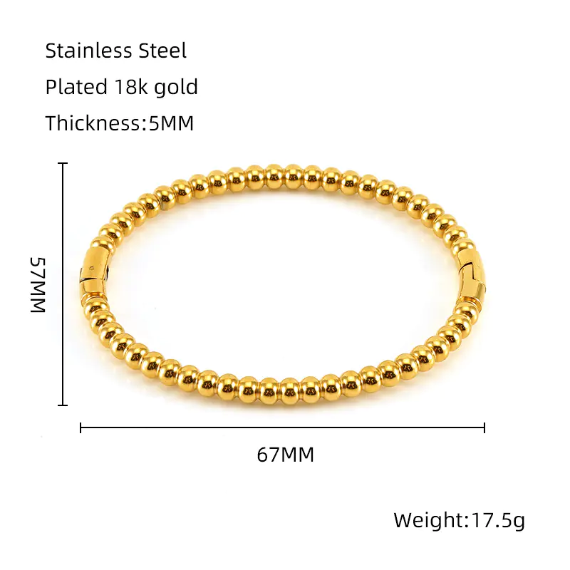 Fashion Bamboo Titanium Steel Bracelet with Three Beads - Image 6