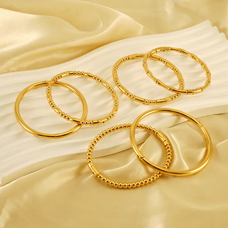 Fashion Bamboo Titanium Steel Bracelet with Three Beads - Image 7