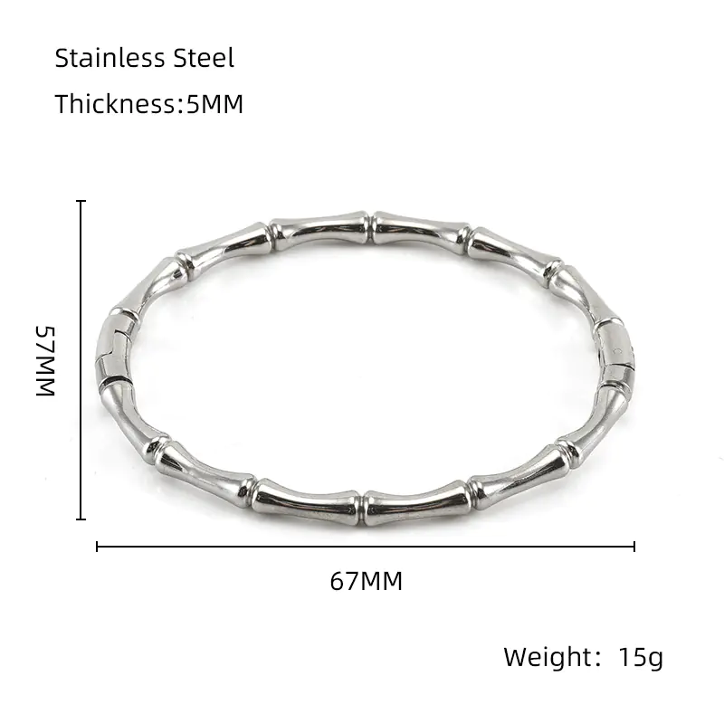 Fashion Bamboo Titanium Steel Bracelet with Three Beads - Image 8