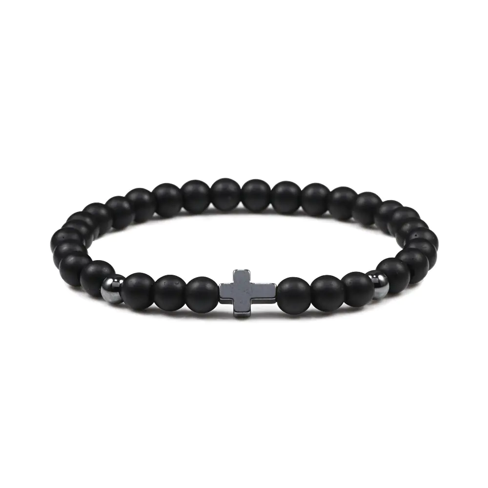 Fashion Hematite Beaded Stretch Bracelet with Turquoise - Image 2