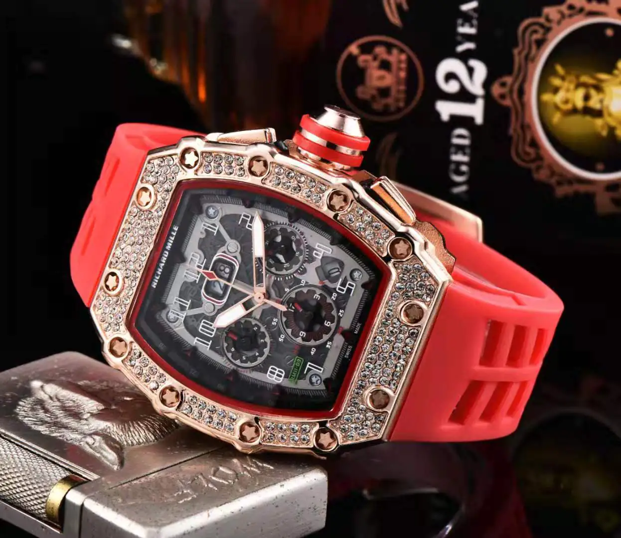 Fashionable 6-Needle Quartz Watch with Rhinestones - Image 2