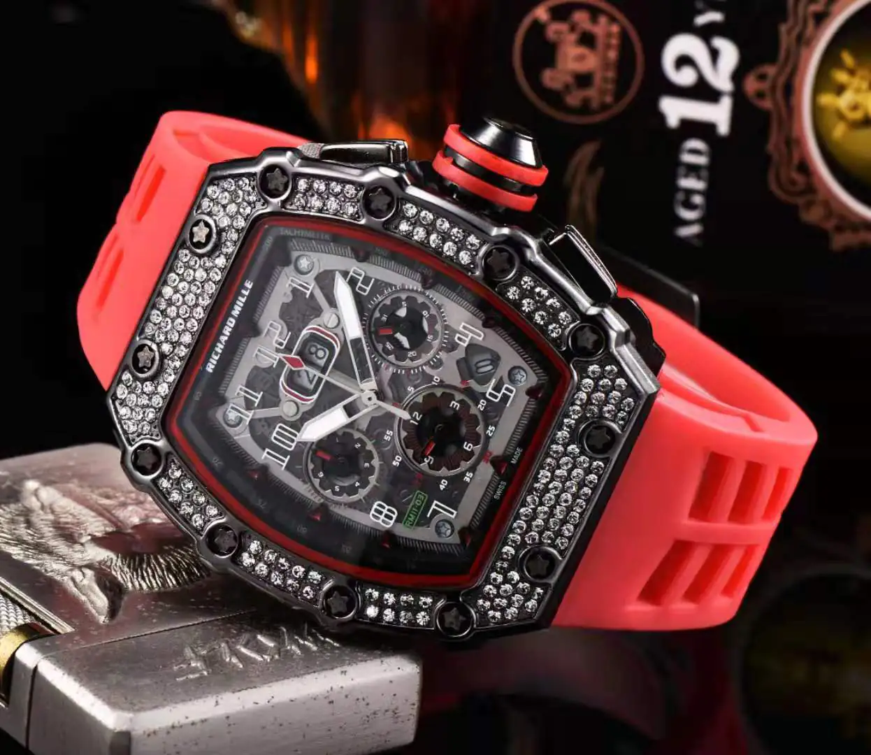 Fashionable 6-Needle Quartz Watch with Rhinestones - Image 3