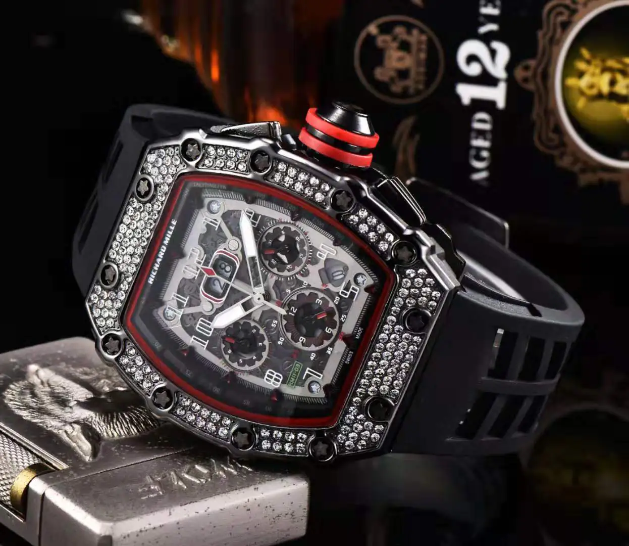 Fashionable 6-Needle Quartz Watch with Rhinestones - Image 5