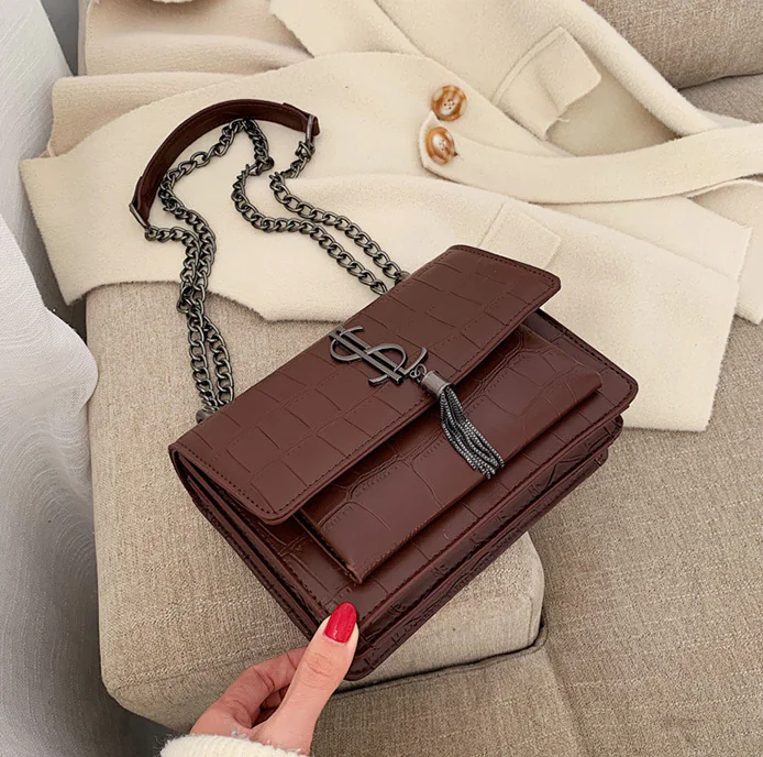 Fashionable Crocodile Pattern Tassel Women's Crossbody Bag - Image 2