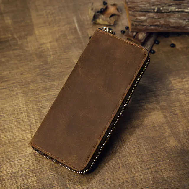 Genuine Leather Men's Long Wallet with Multi-Pockets