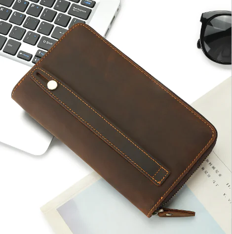 Genuine Leather Men's Long Wallet with Multi-Pockets - Image 2