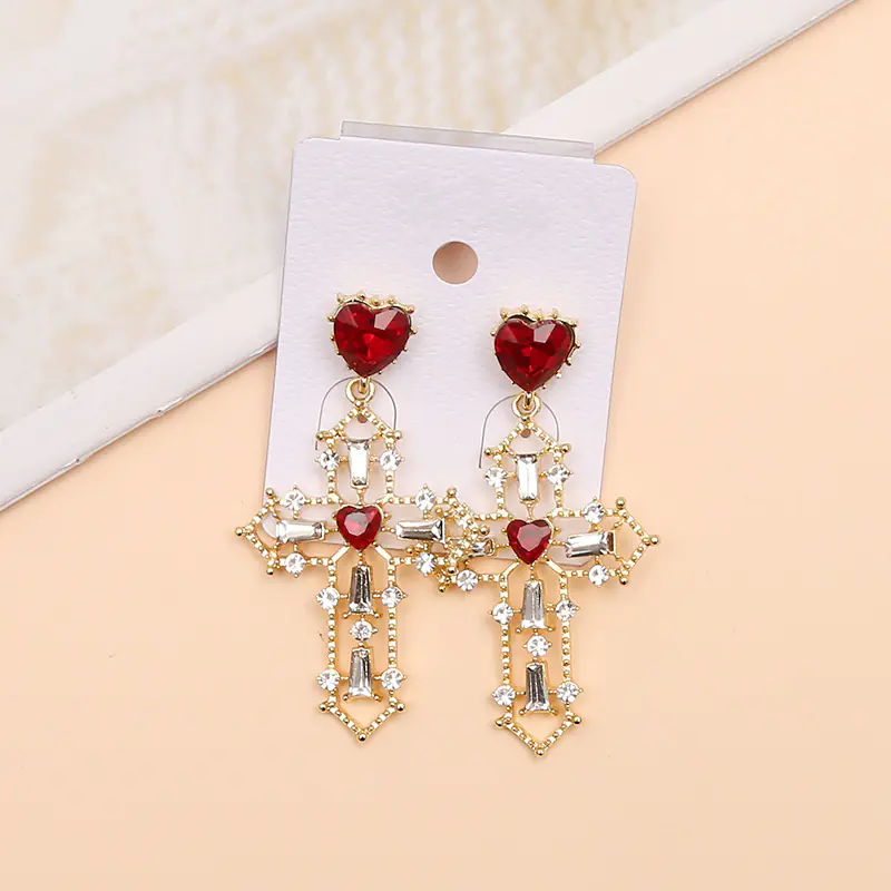 Gold Cross Earrings with Creative Heart Design - Image 3