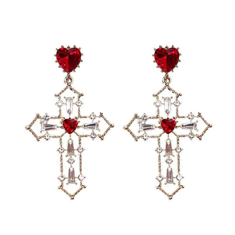 Gold Cross Earrings with Creative Heart Design - Image 4