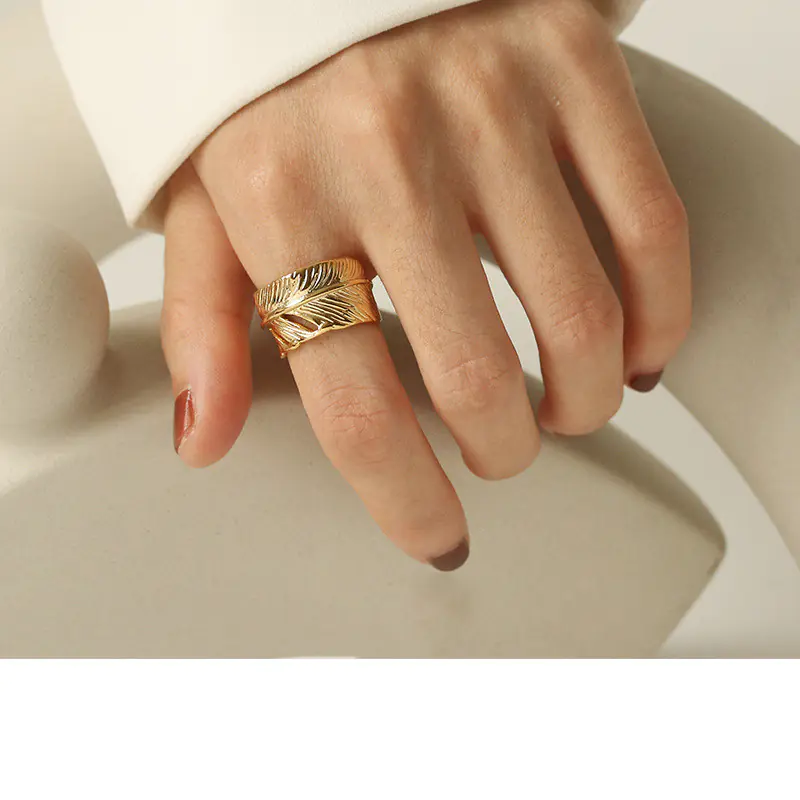 Gold-Plated Leaf Feather Ring by Takahashi Goro