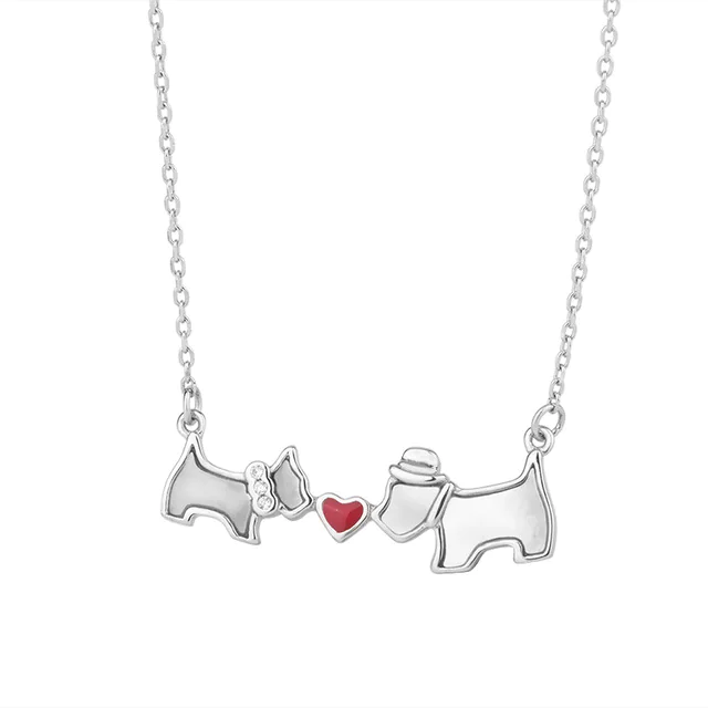 Heart Necklace with White Mother-of-Pearl and Dog Design - Image 4