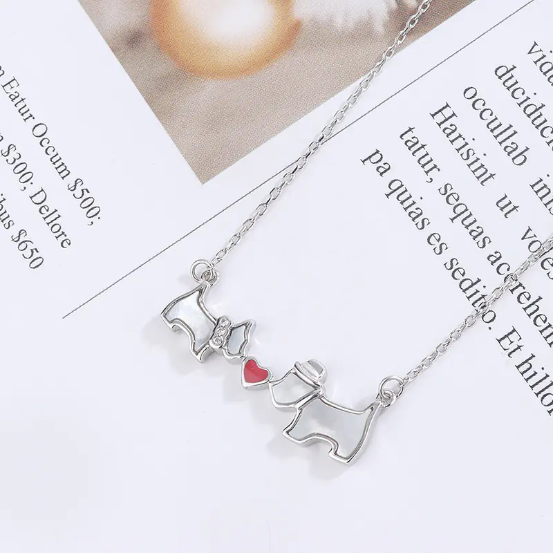 Heart Necklace with White Mother-of-Pearl and Dog Design - Image 6