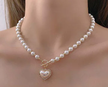 Heart-Shaped Faux Pearl Beads Necklace (One Piece) - Image 4