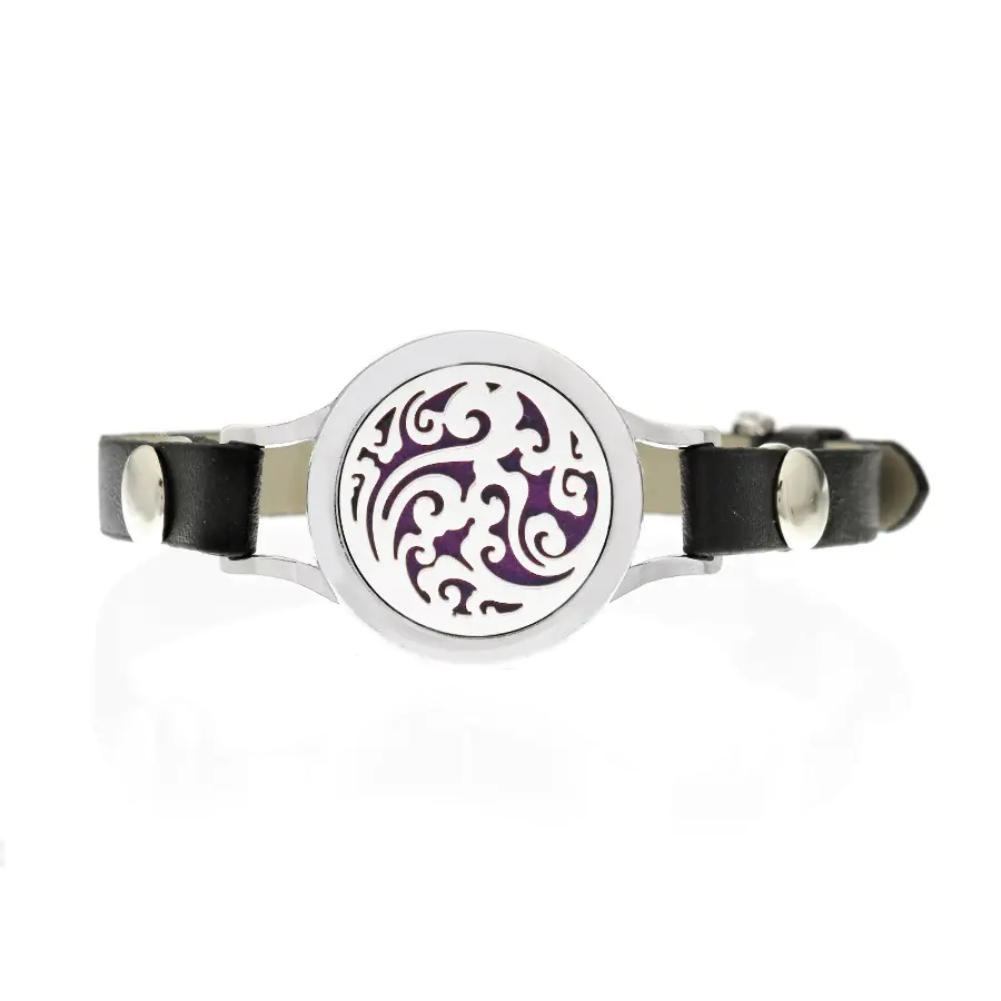 Hollow Knob Essential Oil Diffuser Bracelet with Leather Band - Image 11