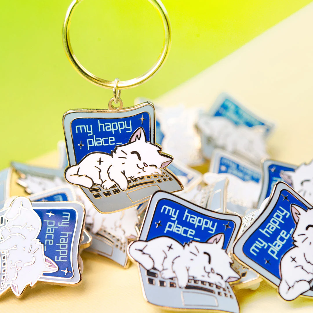 My Happy Place Laptop (Russian White Cat) Keychain - Image 2