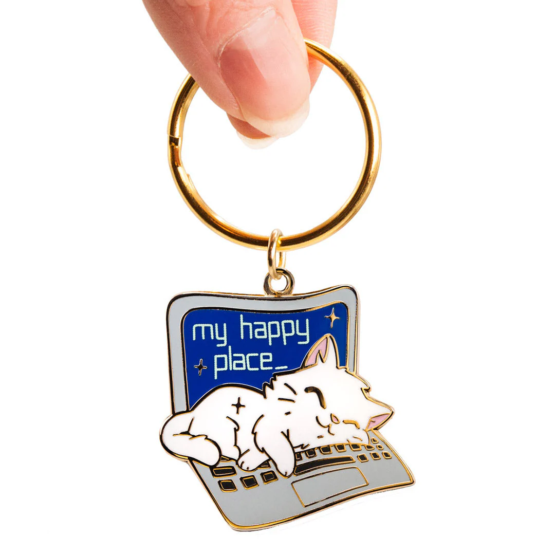 My Happy Place Laptop (Russian White Cat) Keychain - Image 3