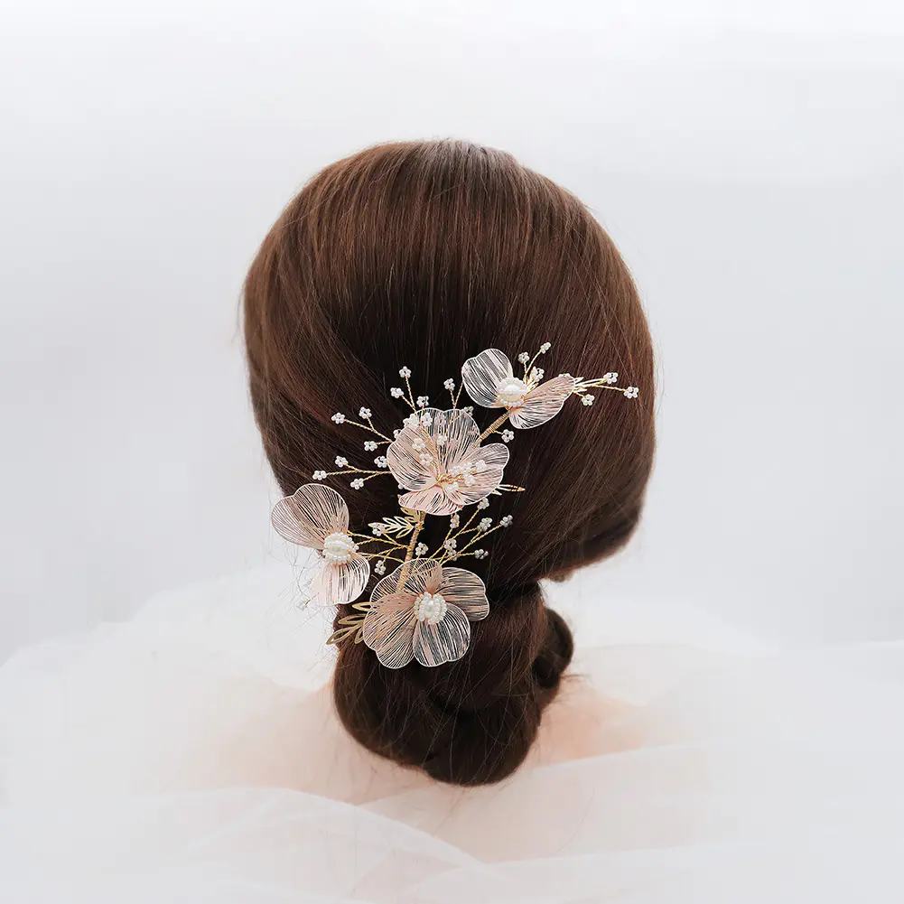 Korean Style Gold Petal Headband with Pearl Accents - Image 3