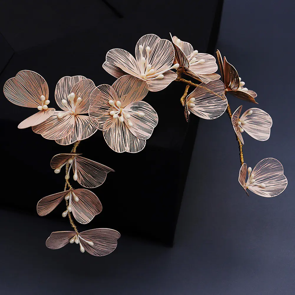 Korean Style Gold Petal Headband with Pearl Accents - Image 4