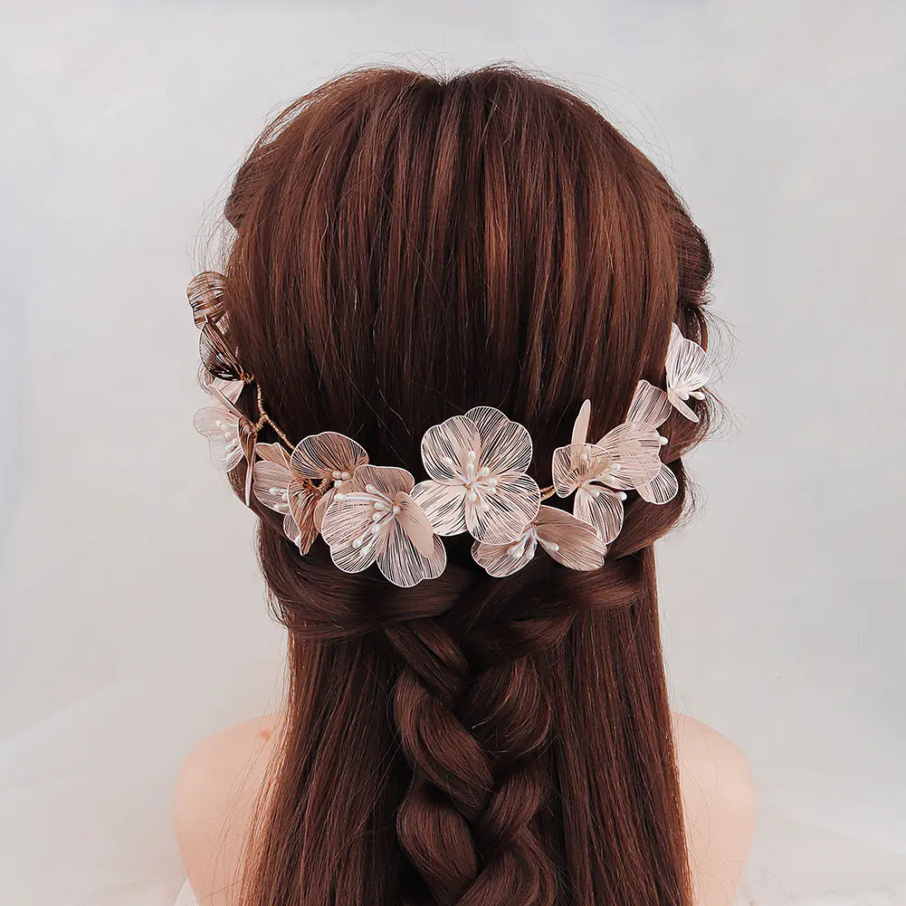 Korean Style Gold Petal Headband with Pearl Accents - Image 6
