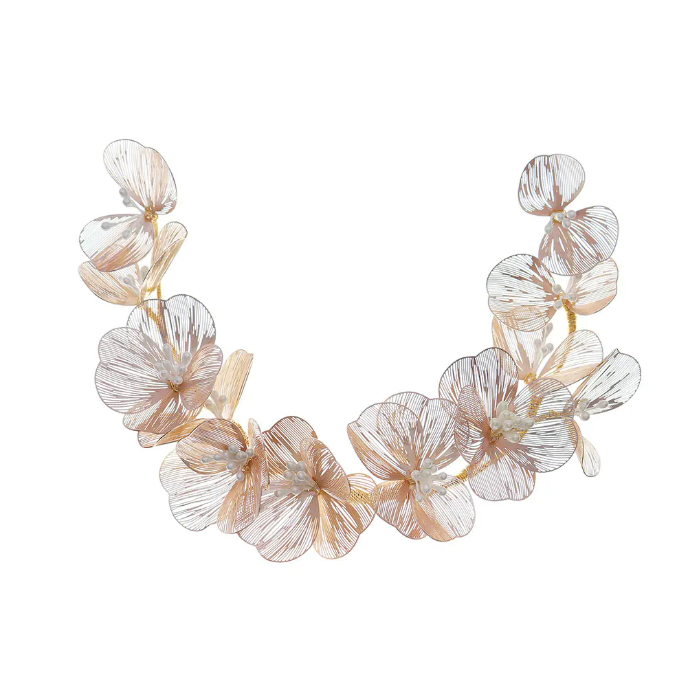 Korean Style Gold Petal Headband with Pearl Accents - Image 7