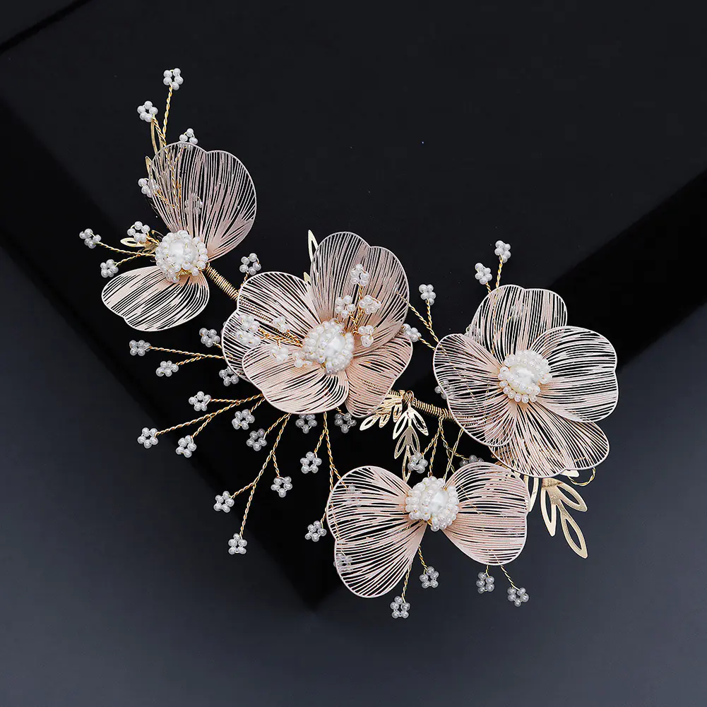 Korean Style Gold Petal Headband with Pearl Accents - Image 8