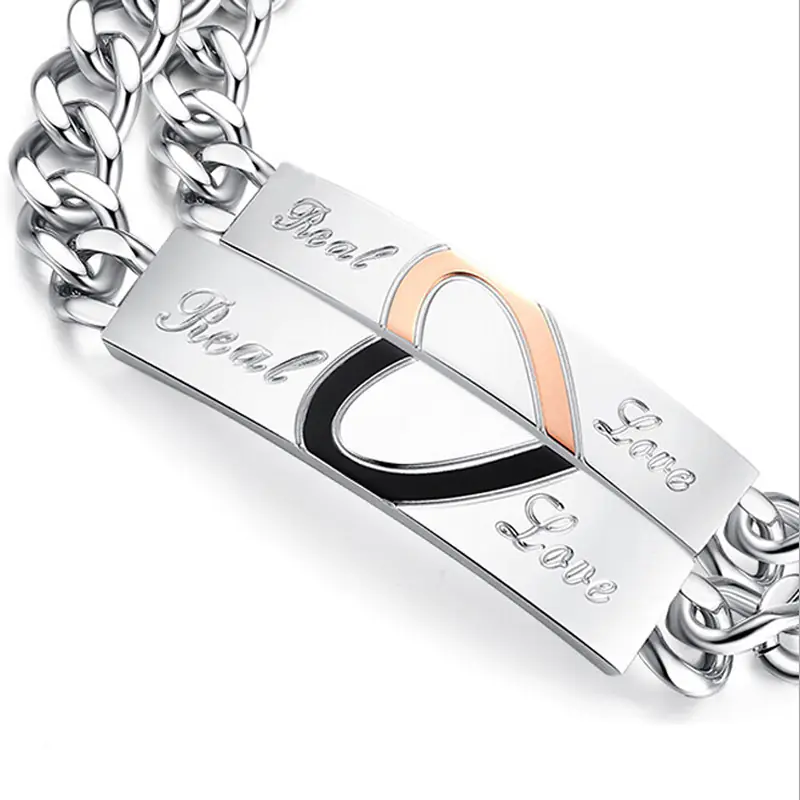 Korean Style Puzzle Heart Couple Bracelet in Rose Gold - Image 4