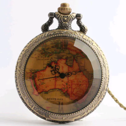 Large Brown Australian Map Quartz Pocket Watch, Vintage Style - Image 3
