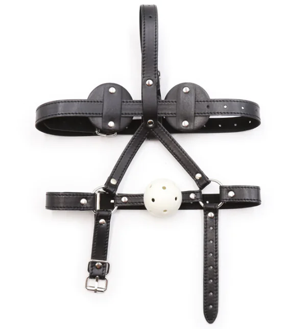 Leather Gag with Hollow Panda Eye Mask for Adults - Image 4