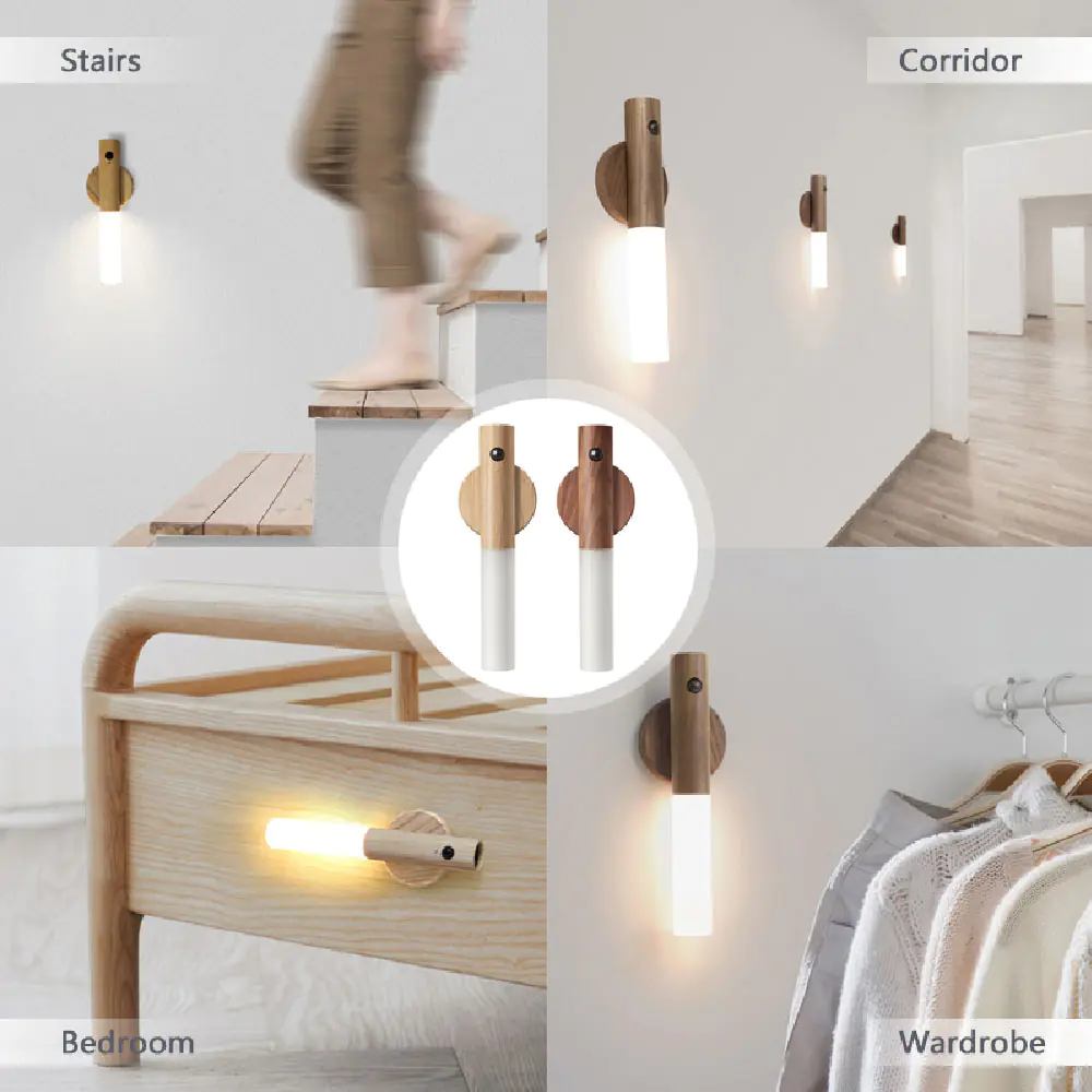 LED Wood Wireless USB Night Light Magnetic Wall Lamp - Image 6