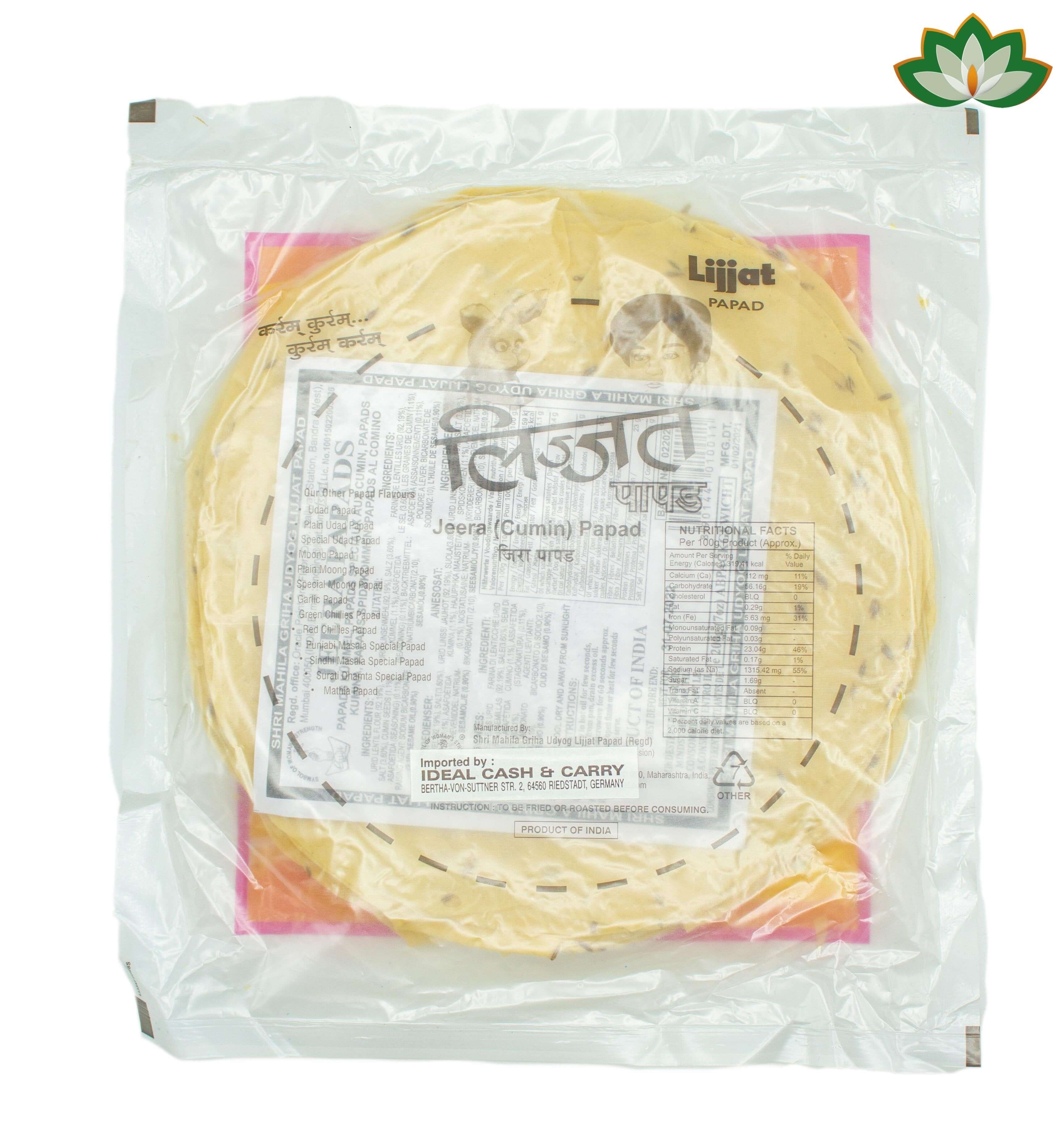Lijjat Jeera Cumin Papad 200g