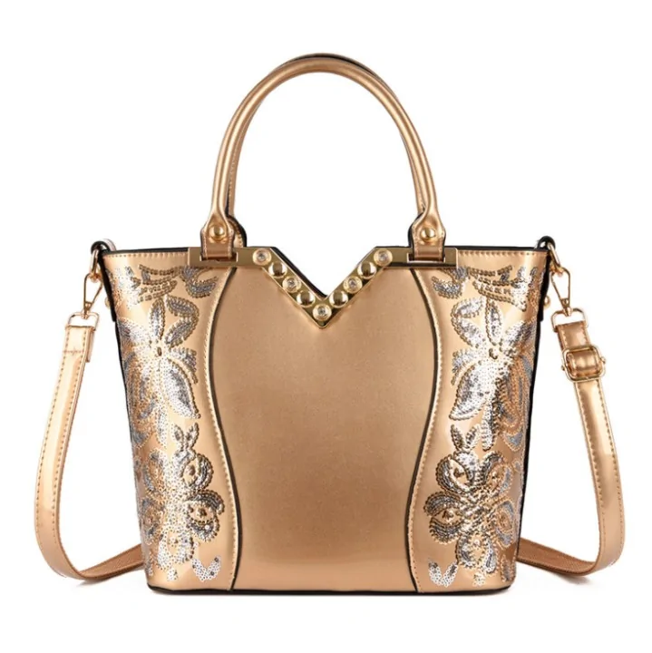 Luxury Sequin Embroidery Women's Patent Leather Handbag - Image 10