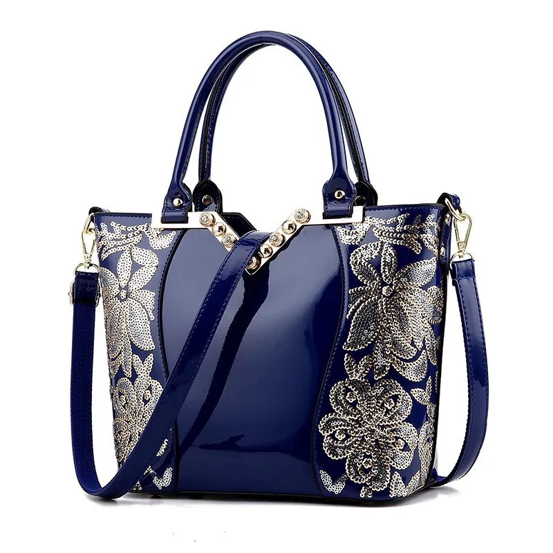 Luxury Sequin Embroidery Women's Patent Leather Handbag - Image 11