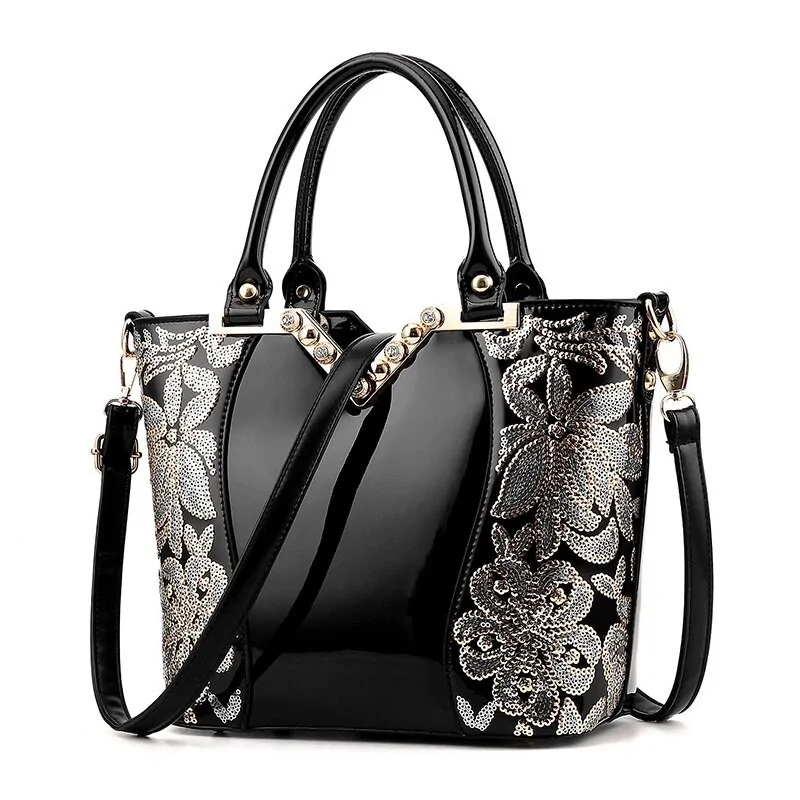 Luxury Sequin Embroidery Women's Patent Leather Handbag - Image 12