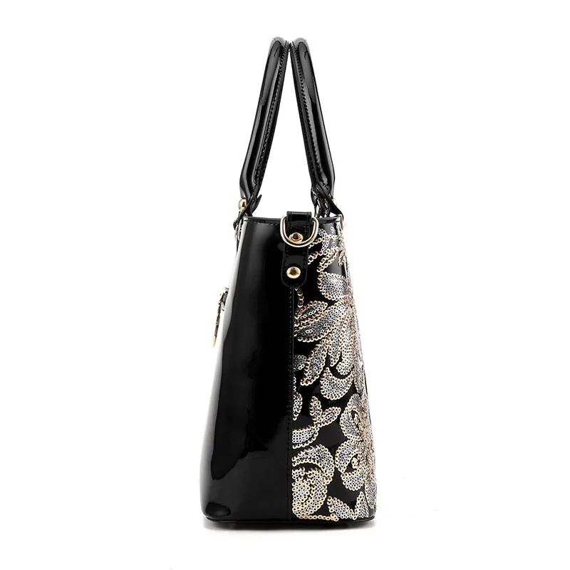 Luxury Sequin Embroidery Women's Patent Leather Handbag - Image 2