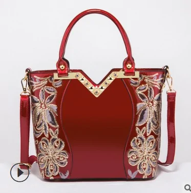 Luxury Sequin Embroidery Women's Patent Leather Handbag - Image 6