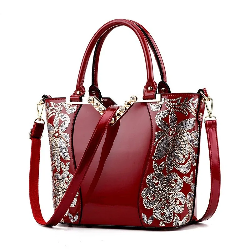 Luxury Sequin Embroidery Women's Patent Leather Handbag - Image 9