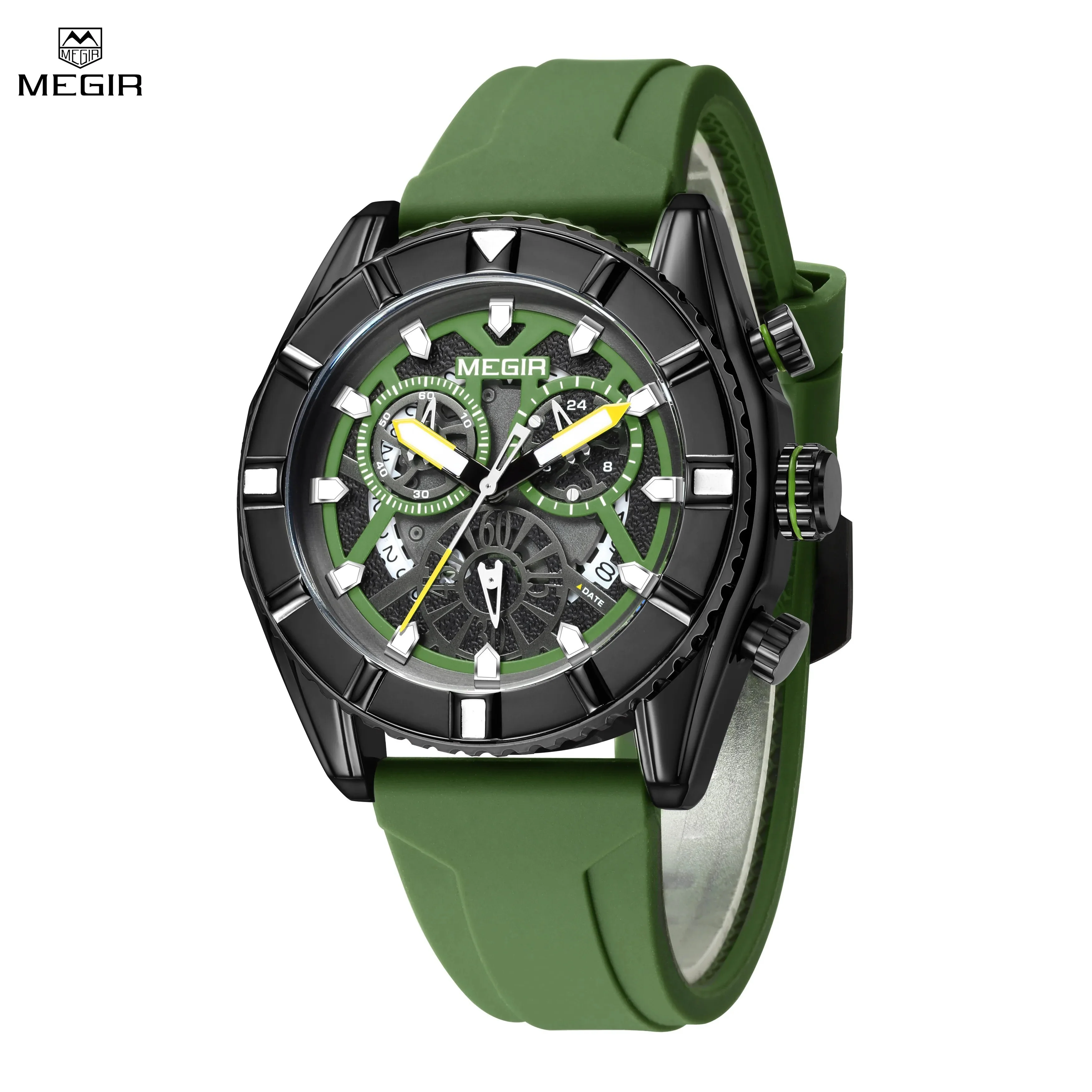MEGIR Big Dial Watches Men Quartz Military Watch Silicone Strap Sport Watch Waterproof Clock Male Chronograph Relogio Masculino