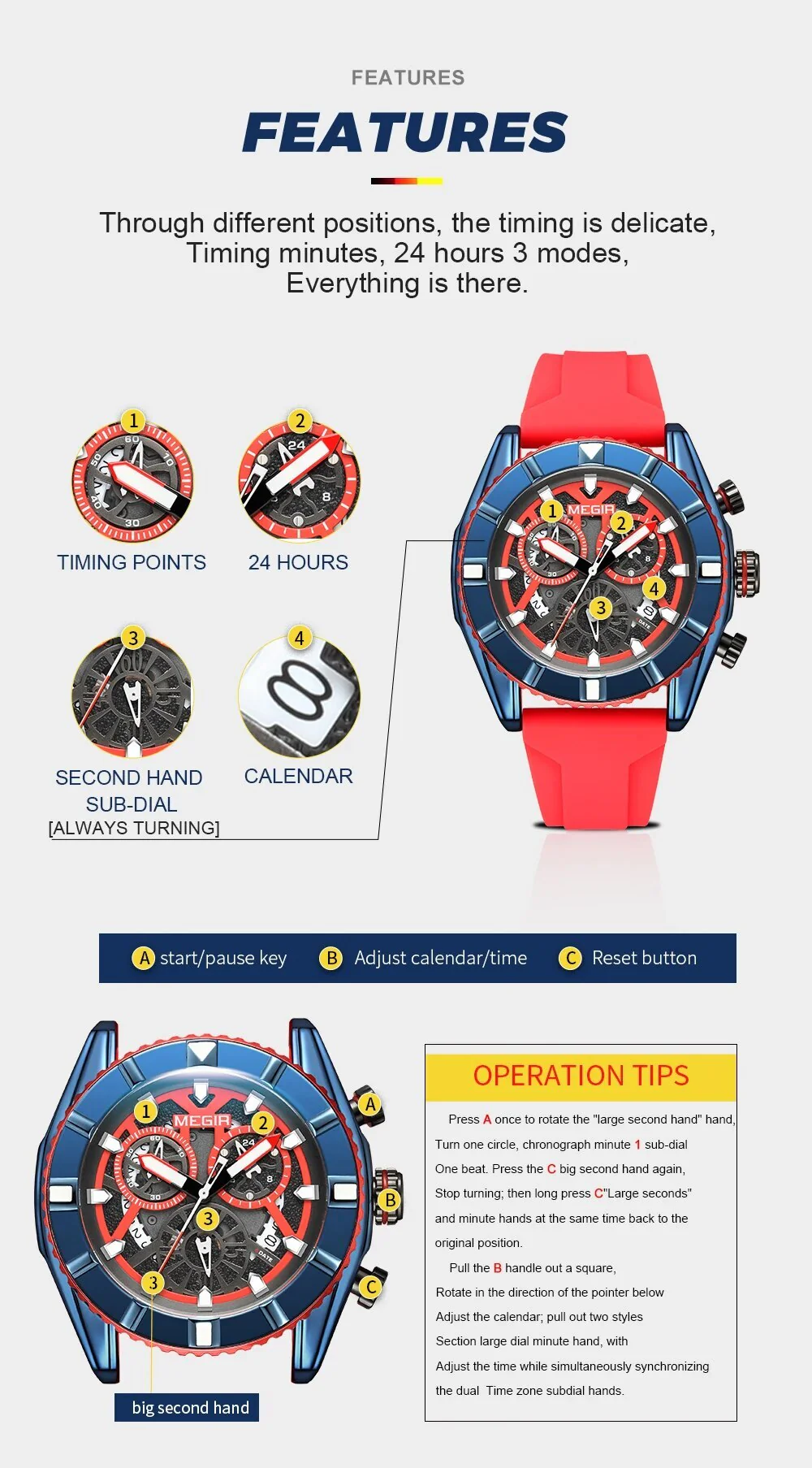 MEGIR Big Dial Watches Men Quartz Military Watch Silicone Strap Sport Watch Waterproof Clock Male Chronograph Relogio Masculino - Image 3