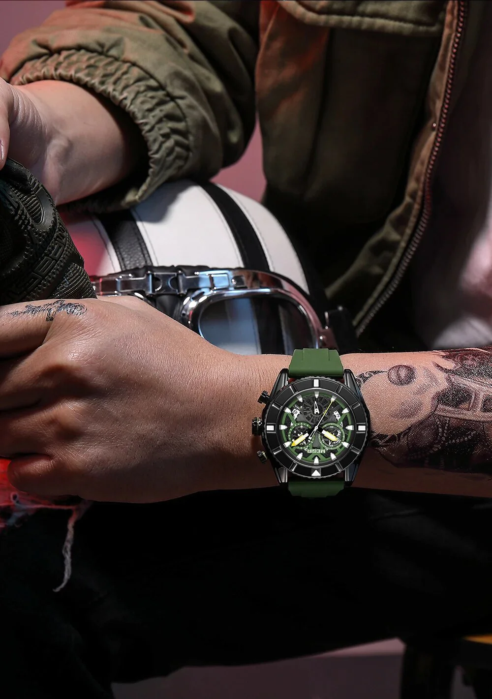 MEGIR Big Dial Watches Men Quartz Military Watch Silicone Strap Sport Watch Waterproof Clock Male Chronograph Relogio Masculino - Image 4
