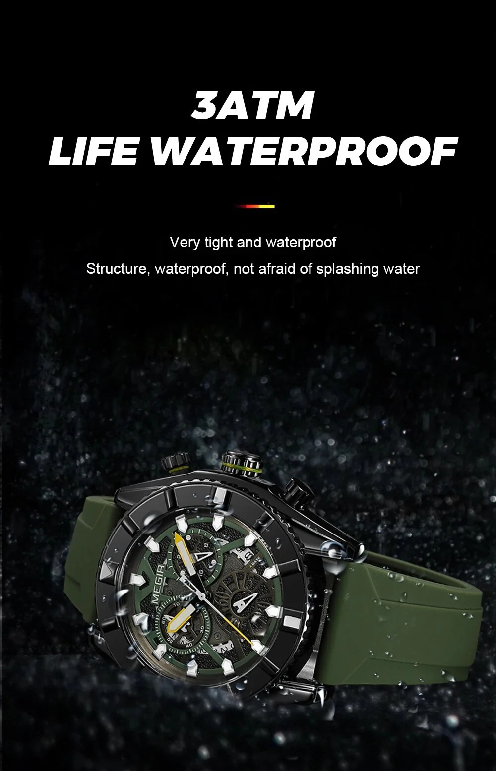 MEGIR Big Dial Watches Men Quartz Military Watch Silicone Strap Sport Watch Waterproof Clock Male Chronograph Relogio Masculino - Image 5