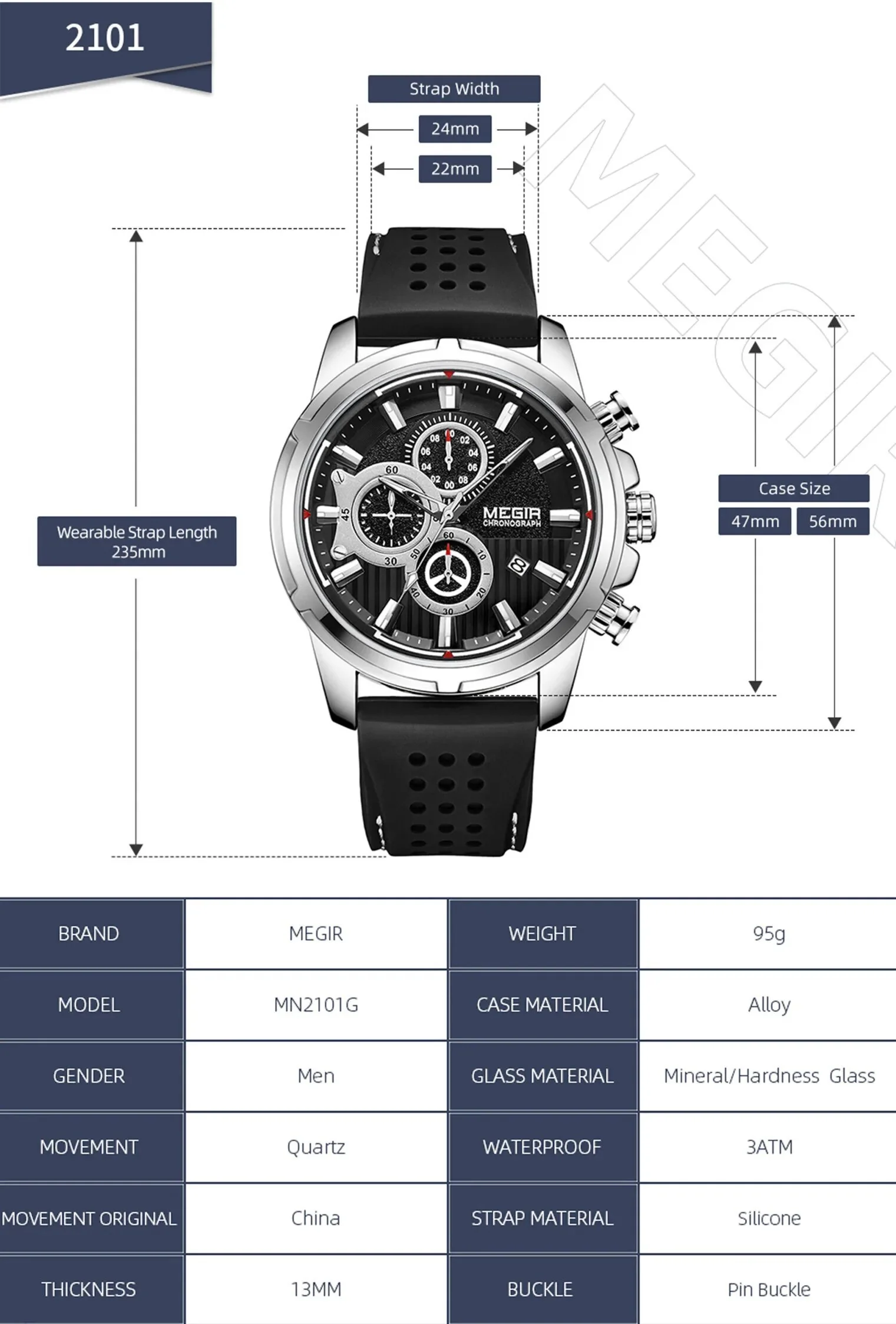 MEGIR Brand Luxury Sport Quartz Watch Silicone Chronograph Men Wristwatches Waterproof Male Calendar Clock Wrist Watch 2101 - Image 3