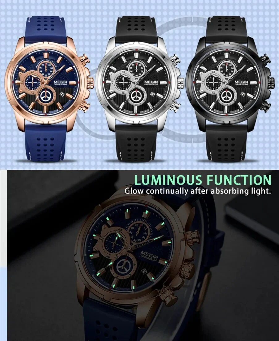 MEGIR Brand Luxury Sport Quartz Watch Silicone Chronograph Men Wristwatches Waterproof Male Calendar Clock Wrist Watch 2101 - Image 4