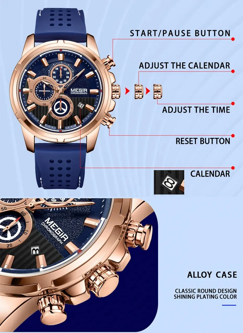 MEGIR Brand Luxury Sport Quartz Watch Silicone Chronograph Men Wristwatches Waterproof Male Calendar Clock Wrist Watch 2101 - Image 5