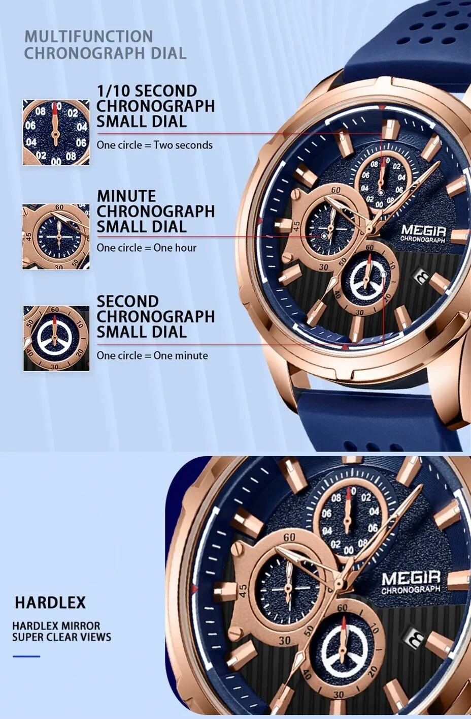 MEGIR Brand Luxury Sport Quartz Watch Silicone Chronograph Men Wristwatches Waterproof Male Calendar Clock Wrist Watch 2101 - Image 6
